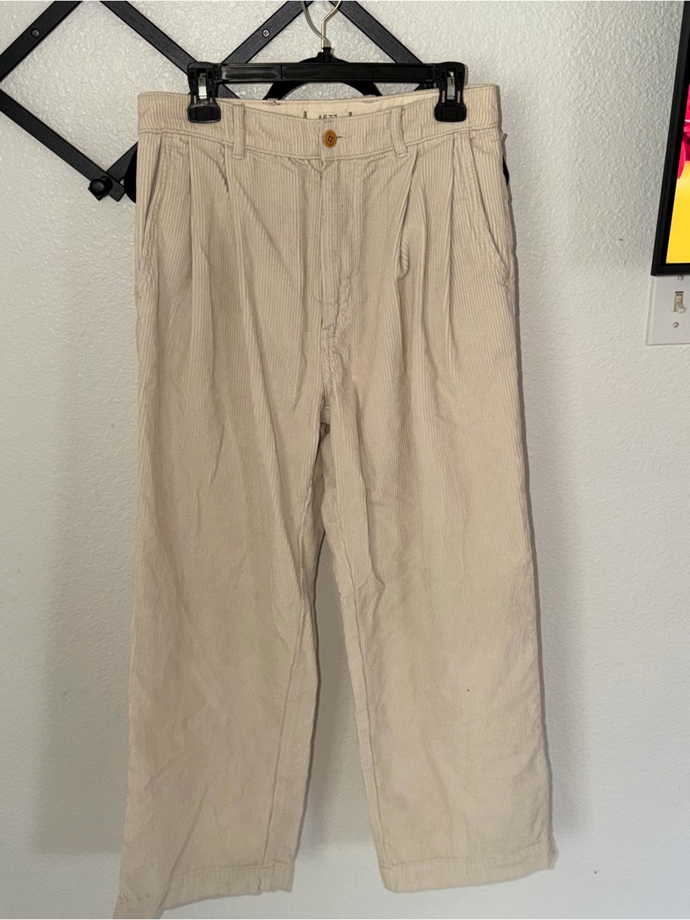 American Eagle AE77 Premium Cream Pleated Corduroy Pants Size 6 - Picture 2 of 4